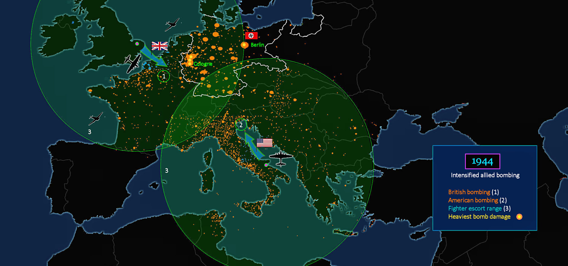 Relentless Allied bombing, 1944 map
